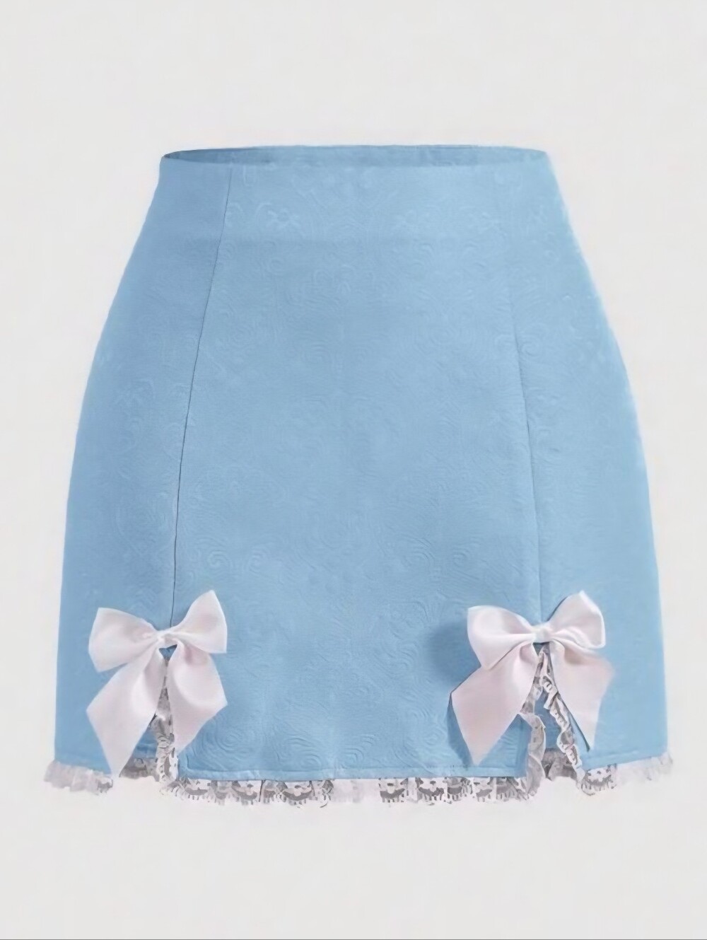 SHEIN Blue Jacquard Bow Mini Skirt Lace Trim Size M